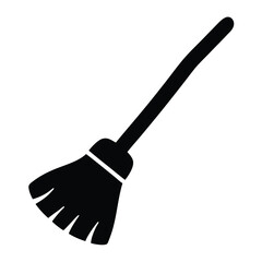 Black Silhouette of a Traditional Broom for Cleaning and Witchcraft