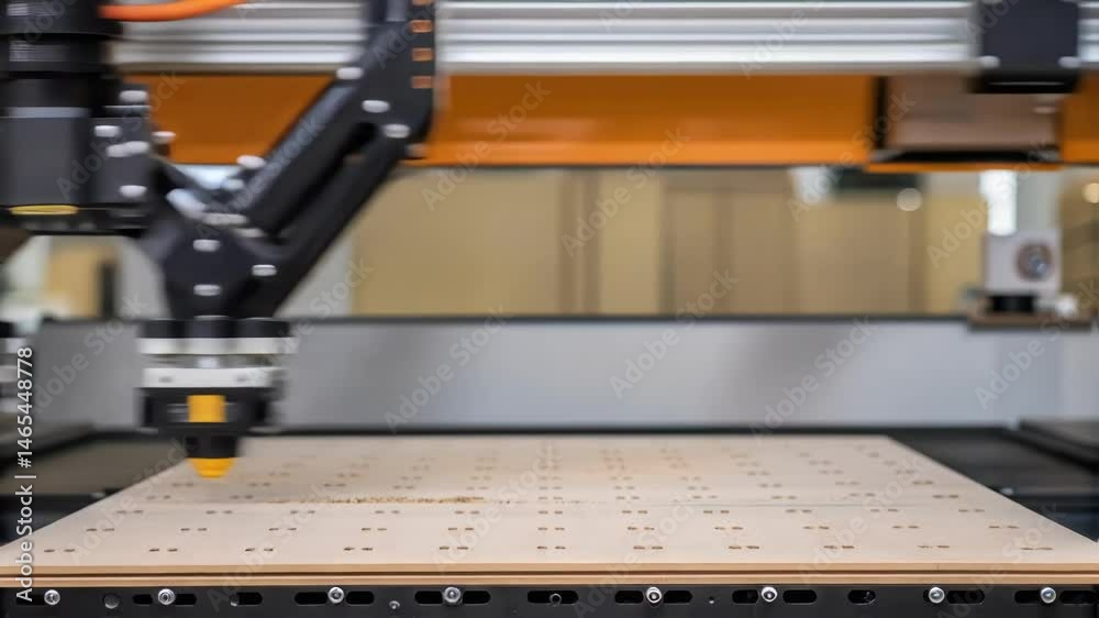 Aufkleber A closeup view of a robotic end effector gripping a preassembled structural panel highlighting its intricate grippers designed for secure handling and placement.