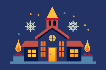 old fashioned schoolhouse with handmade snowflake  
