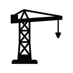 Black and white illustration of a construction crane tower lifting equipment