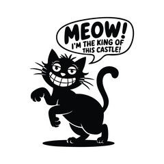 Black and White Googly-Eyed King Cat Cartoon Vector Graphic