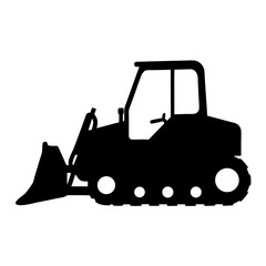 Black Silhouette of a Small Bulldozer or Tractor with a Bucket