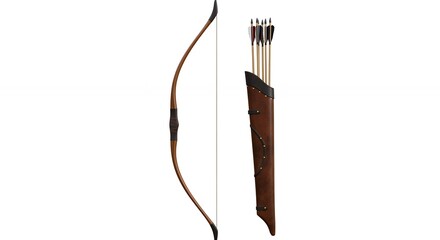 Wooden bow and quiver set for archery