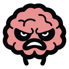 Grumpy brain with furrowed brows and clenched lips expresses cartoon anger perfectly