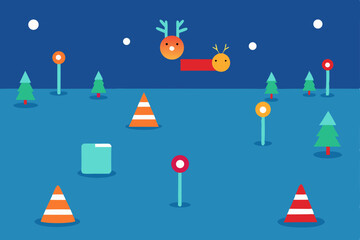 Obraz premium reindeer training field with obstacle courses made