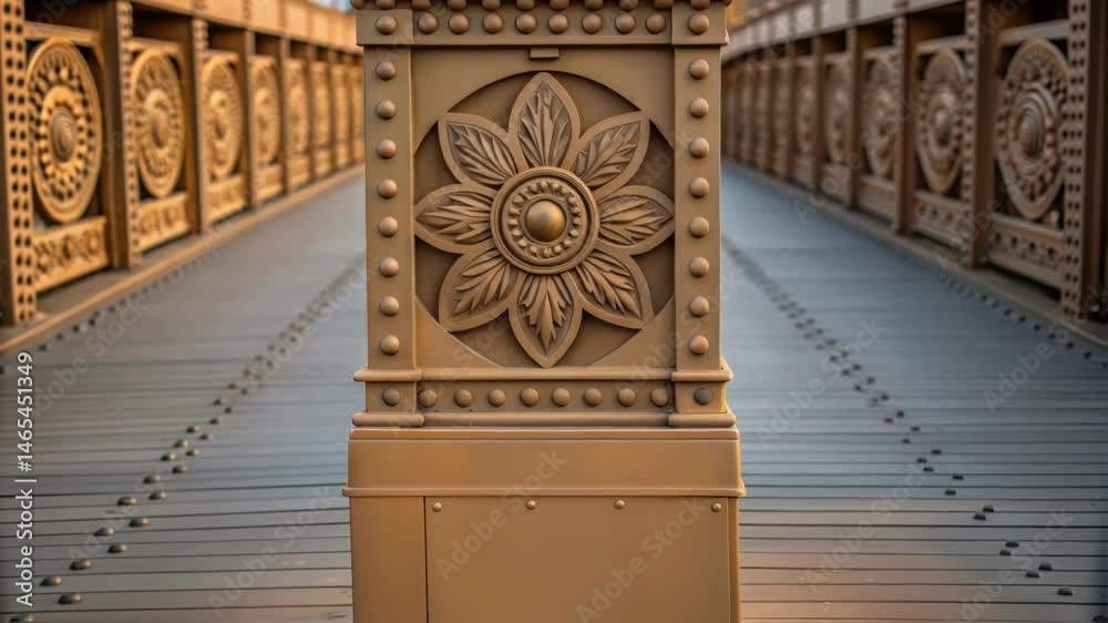 Poster a detailed view of artistic embellishments integrated into the bridges structure showcasing unique m