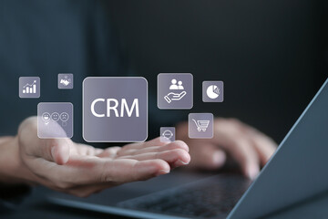 Customer relationship management software concept. CRM for sales, marketing and customer support....