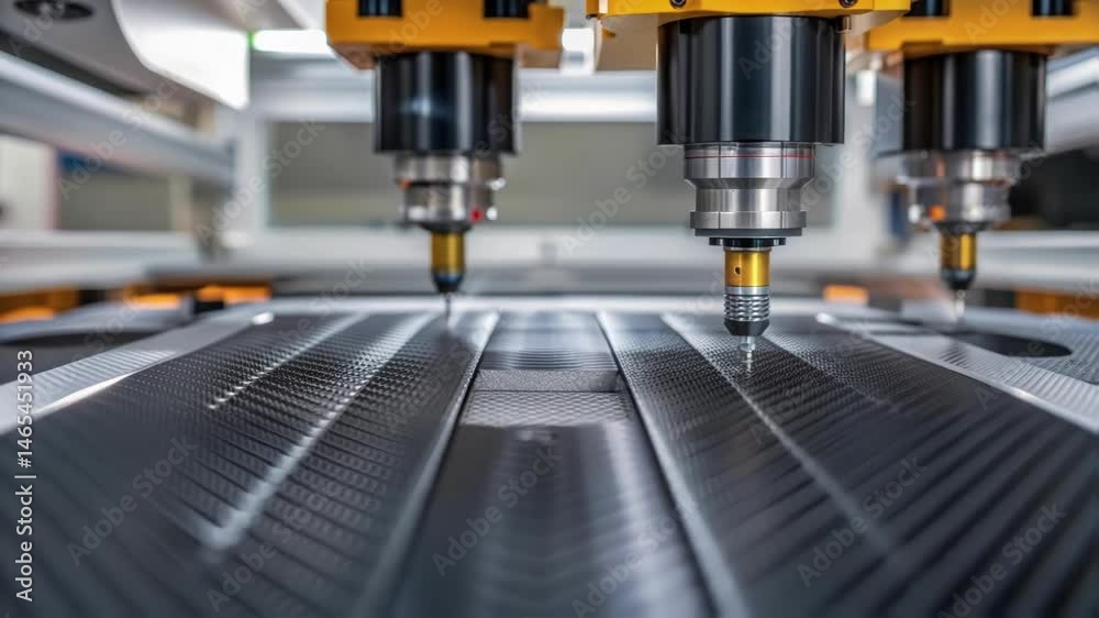 Poster A focused shot of composite material being layered during the manufacturing process with tools in motion emphasizing craftsmanship and technological precision.