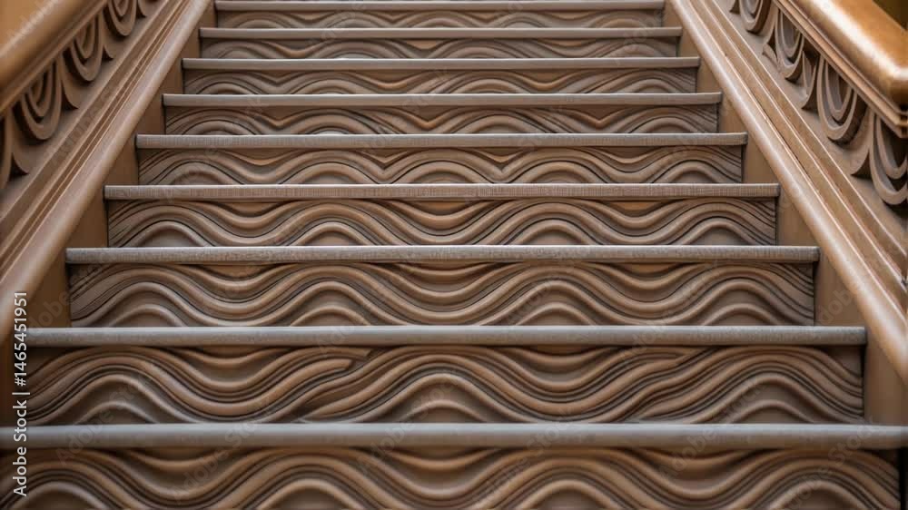 Poster elegant wooden staircase design with undulating, wavy steps creating mesmerizing visual rhythm, high