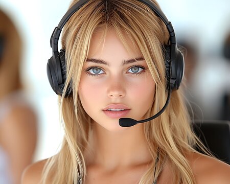 Blonde woman with headset