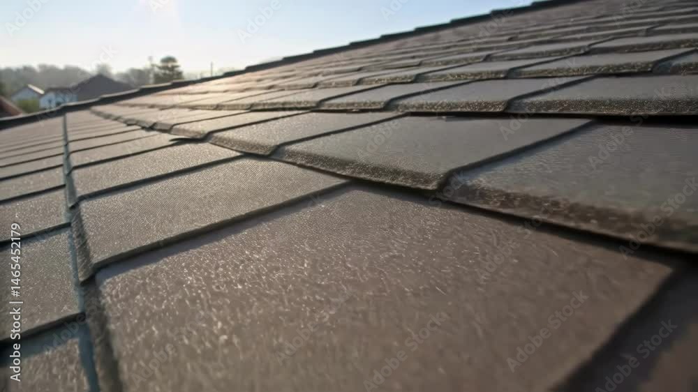 Poster a macro shot of a heatreflective roofing tiles surface highlighting its granular finish which is des