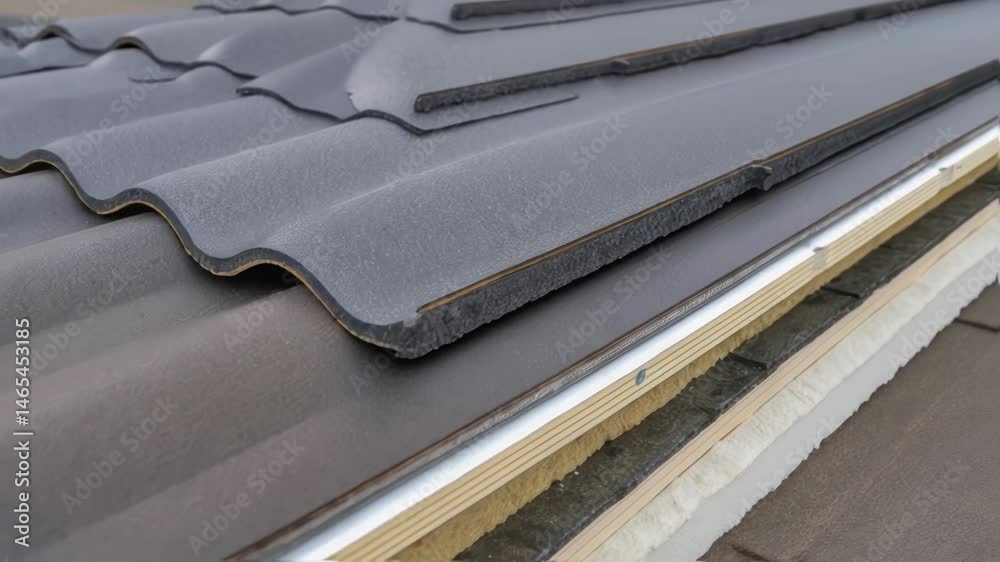 Poster A medium closeup featuring a crosssection of a multilayered roofing assembly highlighting insulation structural components and the airflow design that contributes to wind
