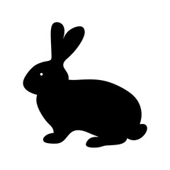Black Silhouette of a Sitting Rabbit Hare Bunny Long Ears Easter Animal