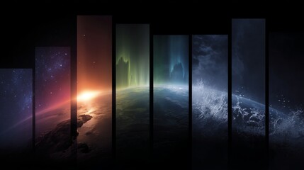 Naklejka premium A stunning visualization of space featuring vibrant colors. The artwork captures the beauty of planets and cosmic phenomena. Perfect for backgrounds and digital projects. AI