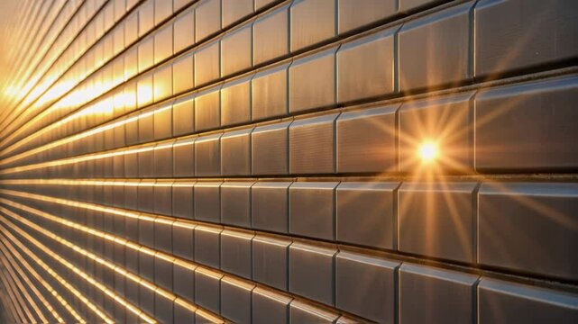 A medium closeup highlighting the sunlight reflecting off a section of the thermal storage wall depicting how natural light interacts with the surface and contributes to energy