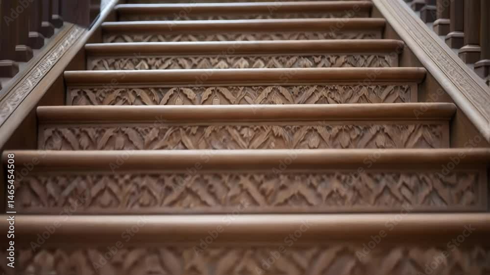 Poster A medium closeup image of a 3Dprinted stair railing adorned with custom engravings and patterns showcasing individual elements that resonate with personal style and craftsmanship.