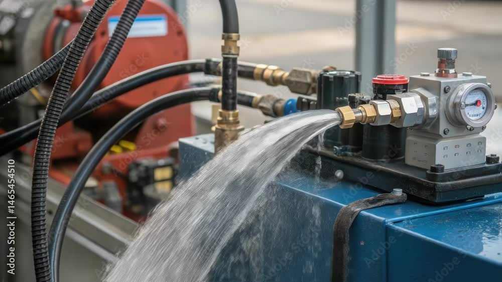 Poster A medium closeup image highlighting the hydraulic system that powers the robots movements including hoses valves and pressure gauges vividly depicting fluid dynamics.