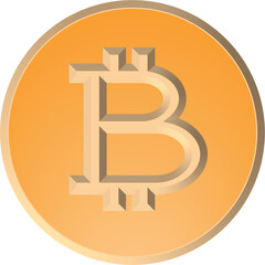 A stylized 3D vector illustration of the Bitcoin logo in various shades of orange. The iconic "B" is featured prominently with a modern, metal finish, suitable for cryptocurrency