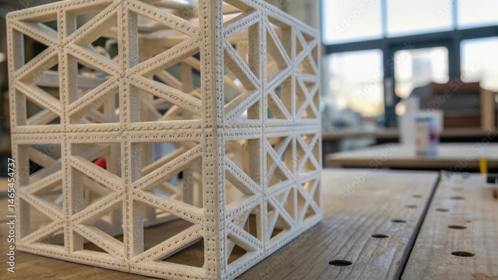 Aufkleber A medium closeup of a 4Dprinted lattice framework highlighting its lightweight design showcasing how the modular pieces interlock seamlessly emphasizing structural integrity and