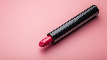 Obraz premium Cosmetic tube lying flat on blush-toned background.