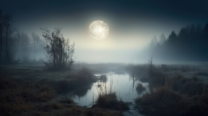 Misty moonlit marsh