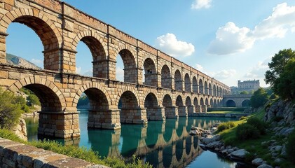 Fototapeta premium Ancient Roman aqueduct, weathered stone arches, structure, travel, old