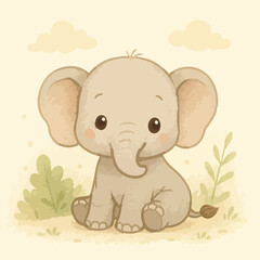 Adorable Baby Elephant Print Design in Vector
