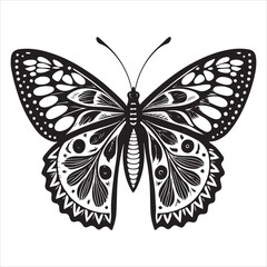 Cute butterfly in a black silhouette, doodle-style moth