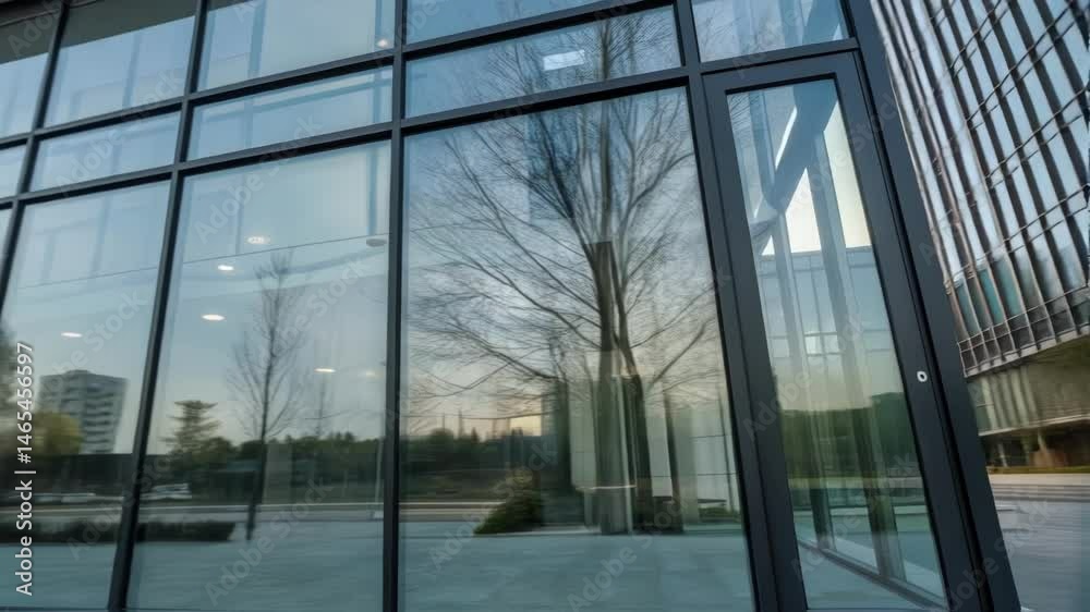 Aufkleber a medium closeup of a glass window unit in an architecturally modern building with the coating visib