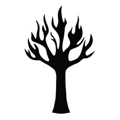 Stylized Black Tree Silhouette with FlameLike Branches