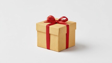 Obraz premium Golden gift box with red ribbon, symbolizing luxury and celebration