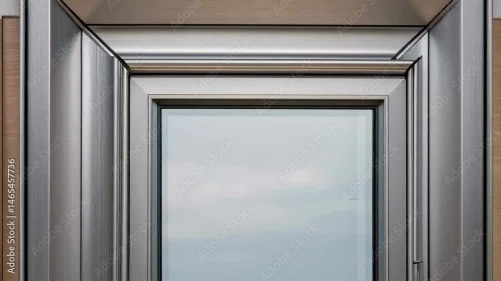 Aufkleber A medium closeup of an architectural window frame highlighting the integration of transparent aluminum with its sleek edges and seamless joinery blending with modern design.