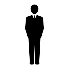 Simple Black Silhouette of a Businessman in a Suit Standing with Hands Behind His Back
