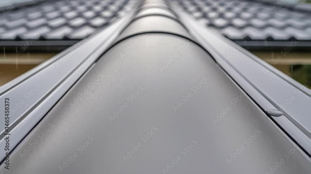Poster A medium closeup of an integrated gutter system showcasing the innovative design to efficiently channel heavy rainfall away from the home and prevent water damage.