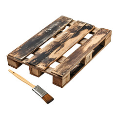 Wooden pallet and paintbrush Isolated White Background