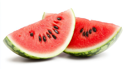 Watermelon wedge with seeds isolated on a white background, complete with clipping path