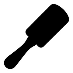A simple black silhouette of a paddle hairbrush for styling hair
