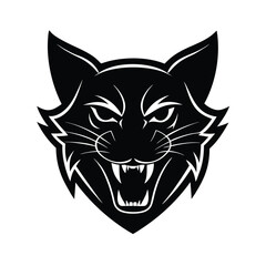 Aggressive wildcat head silhouette design in black and white showcasing fierce expression and threatening fangs