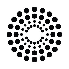 Simple circular design composed of black dots forming an optical illusion on a clean white background suitable for various design purposes