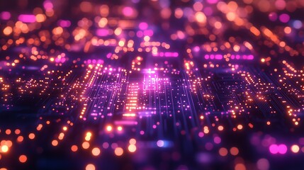 Abstract digital city lightscape, vibrant colors.