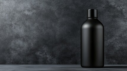 The grey background provides a simple setting for a minimalist black detergent bottle, ideal for cleaning product displays
