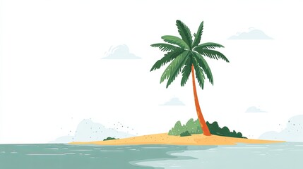 Tropical Island Paradise with Palm Tree and Small Island