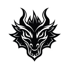 Powerful black dragon head silhouette vector graphic for logos and designs on white background