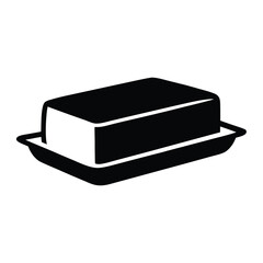 A black and white image of a butter dish containing a stick of butter