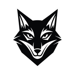 Bold black and white illustration of a stylish fox head in a geometric and modern design