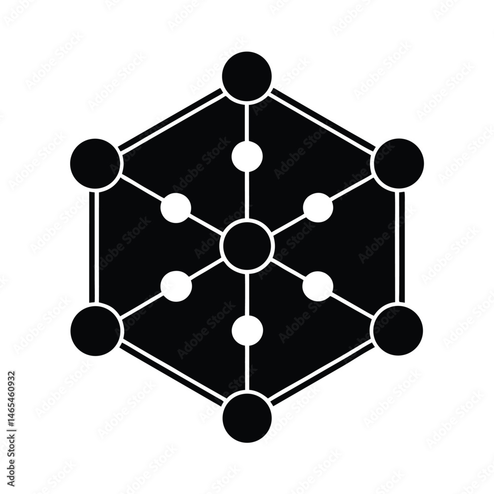 Poster abstract geometric network illustration featuring connected dots within a stylized hexagonal shape i