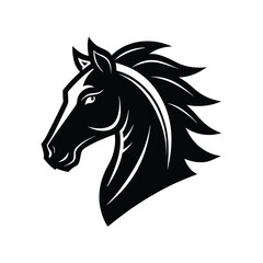 A sleek black and white illustration depicting the powerful and majestic head of a horse in profile