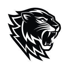 Powerful black and white illustration of a roaring panther head ideal for sports team logos and graphic designs