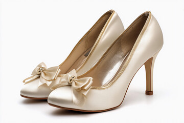 Elegant pair of cream high-heeled shoes with bows showcasing sophistication for formal occasions
