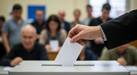 Priest Casting Ballot: A Dynamic Vote - Faith, democracy, participation, choice, future. A priest's hand places a ballot into a box, symbolizing religious engagement in civic duty